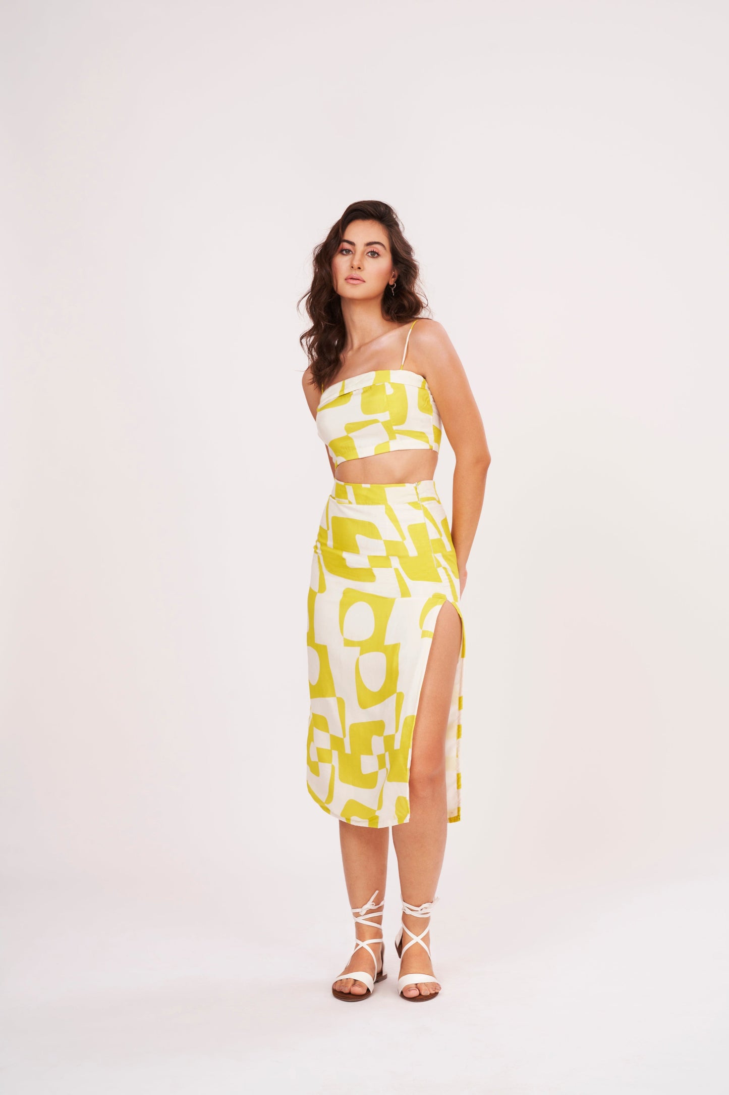 Chic Yellow Printed Skirt crafted from lightweight, premium muslin fabric, perfect for summer outings. 