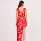 High-slit printed long skirt made from muslin fabric.