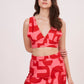 High-slit printed long skirt made from muslin fabric.