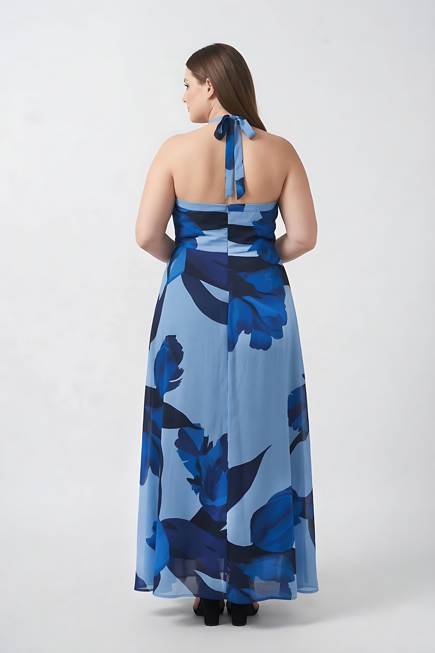 Plus size crepe dress with a fluid, non-clingy silhouette that drapes smoothly over curves and allows easy movement