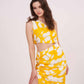 Muslin co-ord set featuring a yellow printed one-shoulder top paired with a matching skirt