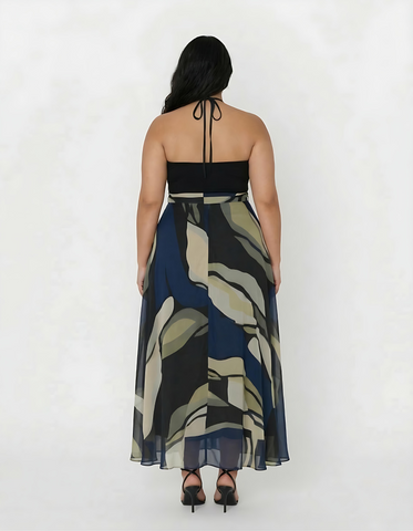 Plus size crepe dress with a lightweight, non-clingy silhouette that drapes smoothly over curves with ease