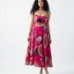 Pink chinon midi dress with sweetheart neckline and soft A-line silhouette