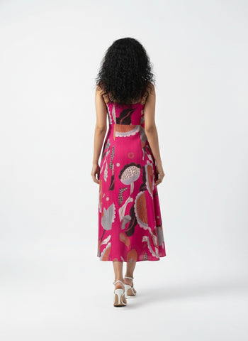 Feminine A-line pink dress ideal for summer evenings and holiday dinners