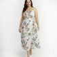 Plus size abstract floral chinon ankle-length dress with a halter tie-back neckline