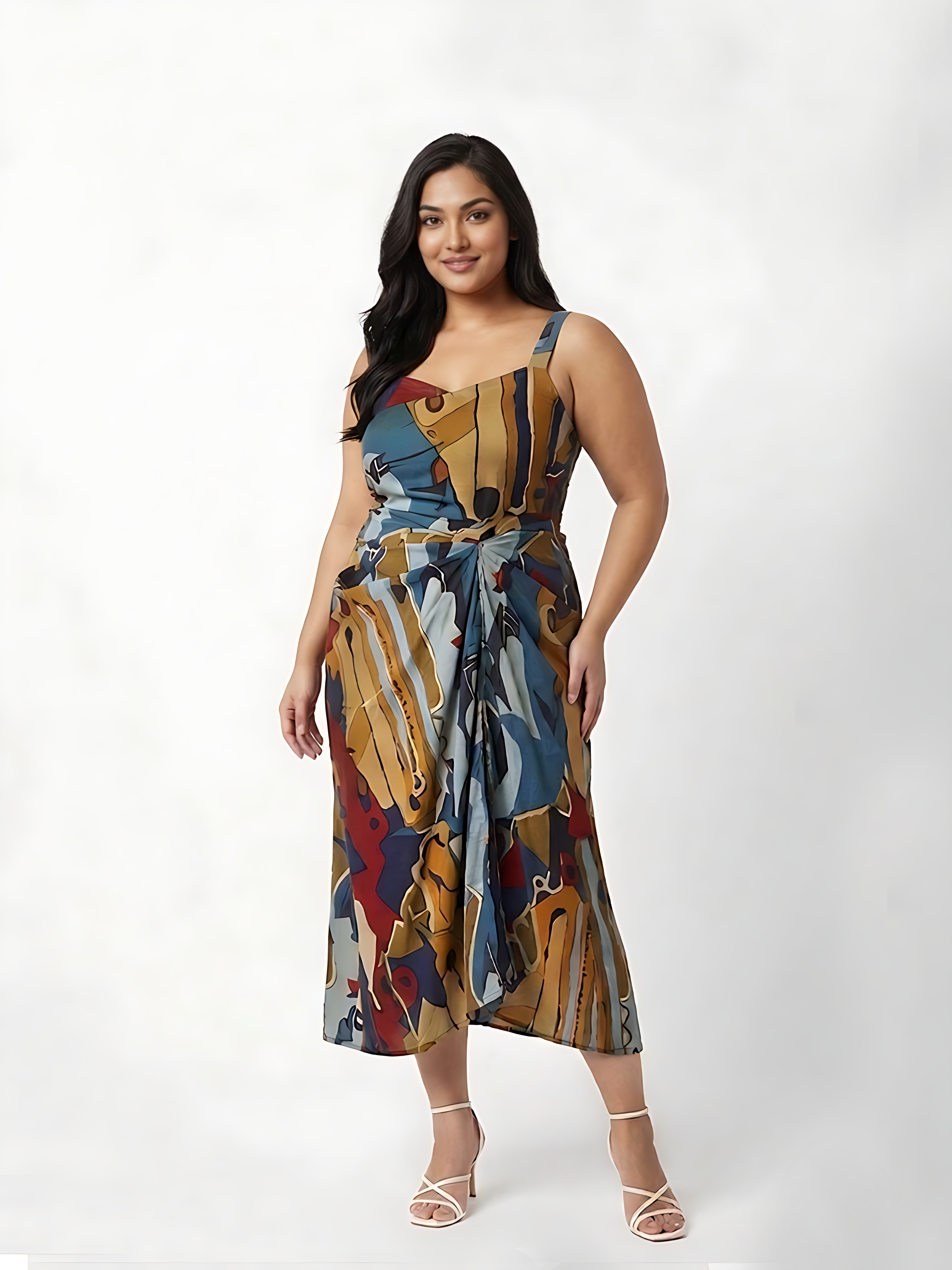 Modern Abstract Slit Midi Dress