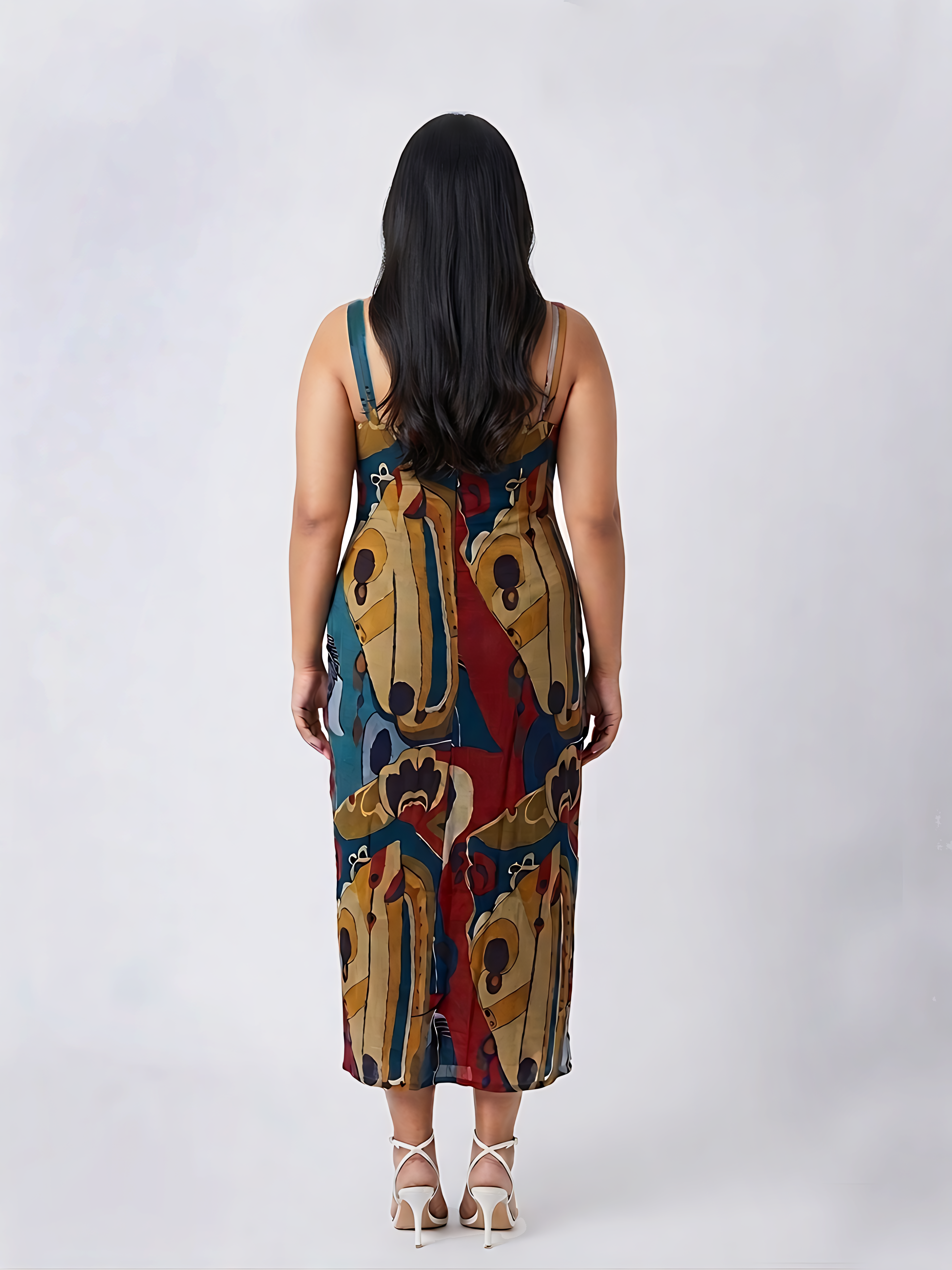 Modern Abstract Slit Midi Dress