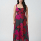 Plus size pink and black floral chinon midi dress with delicate shoulder straps. 