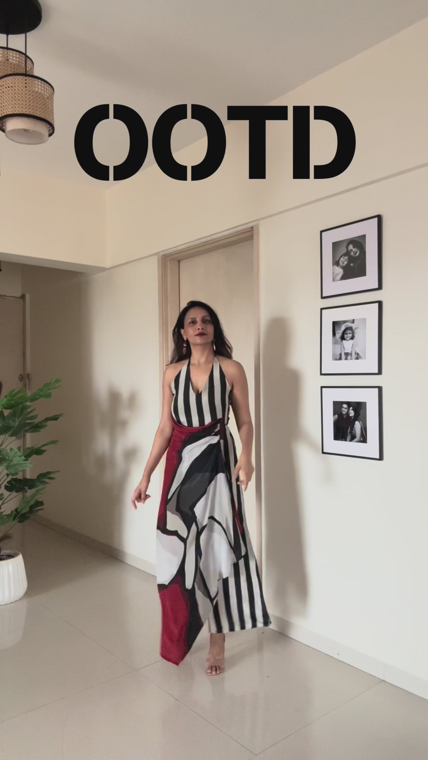 Plus-size striped maxi dress styled for cocktail evenings and festive celebrations