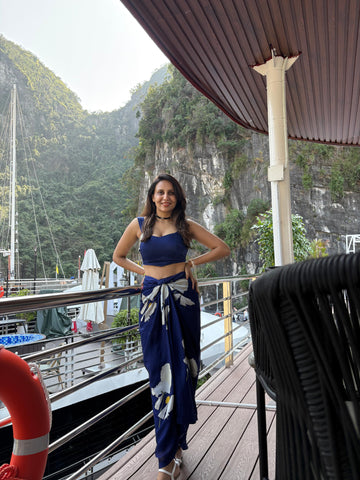 Romantic floral co-ord set with fluid silhouette and wrap skirt