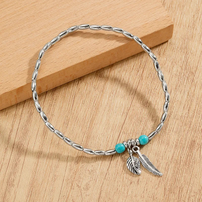 Turquoise Leaf Beaded Anklet