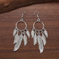 Vintage silver Feather Hoop Drop Earrings featuring a circular hoop with multiple dangling metallic feather charms
