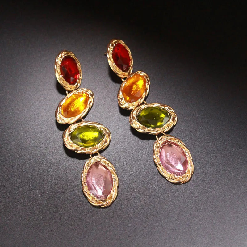 Color Block Glass Drop Earrings – Multicolour