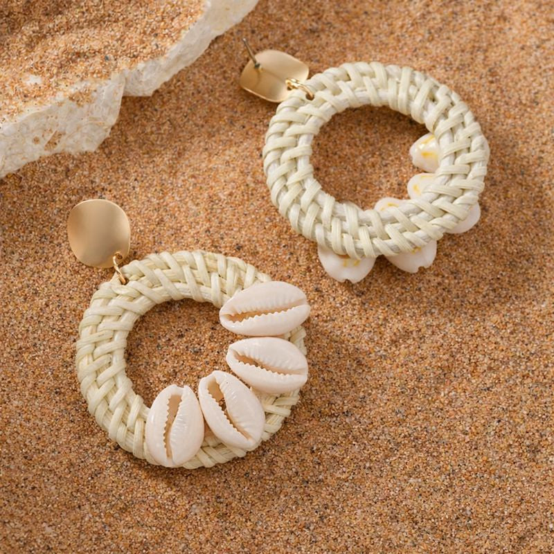 Shell Ring Drop Earrings – White
