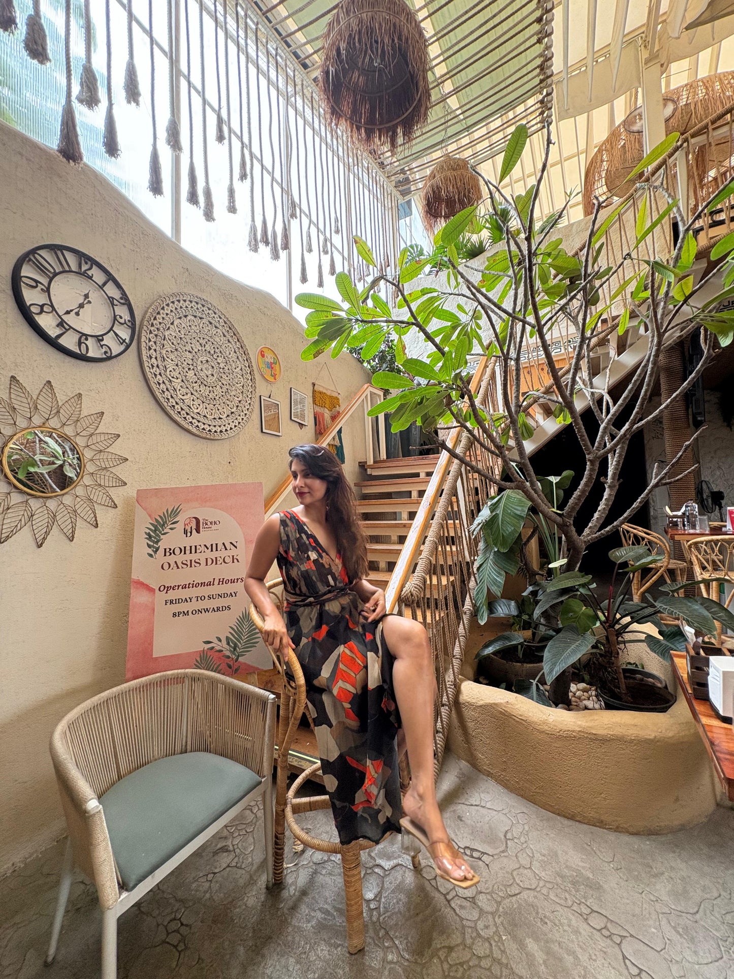 Flowing abstract maxi dress with a halter neckline, ideal for sunset dinners and destination events