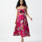Lightweight floral abstract midi dress in airy chinon fabric