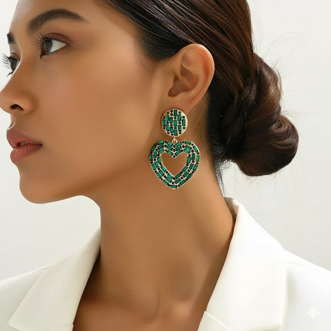 Emerald Heart Statement Earrings