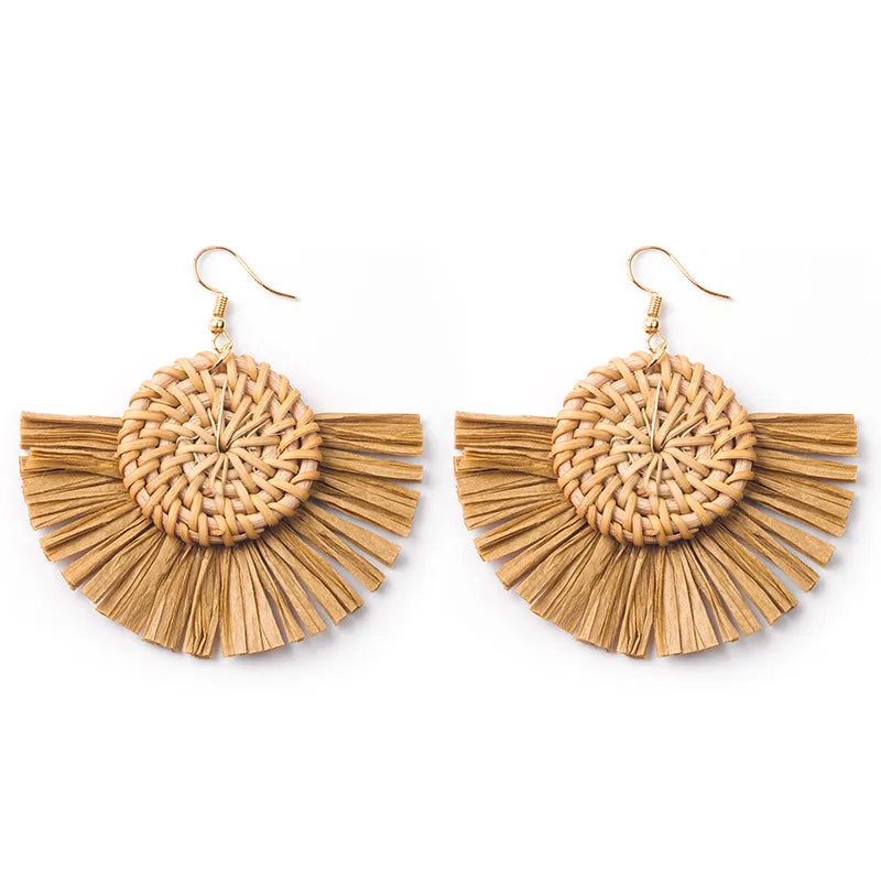Rattan Fan Drop Earrings – Brown