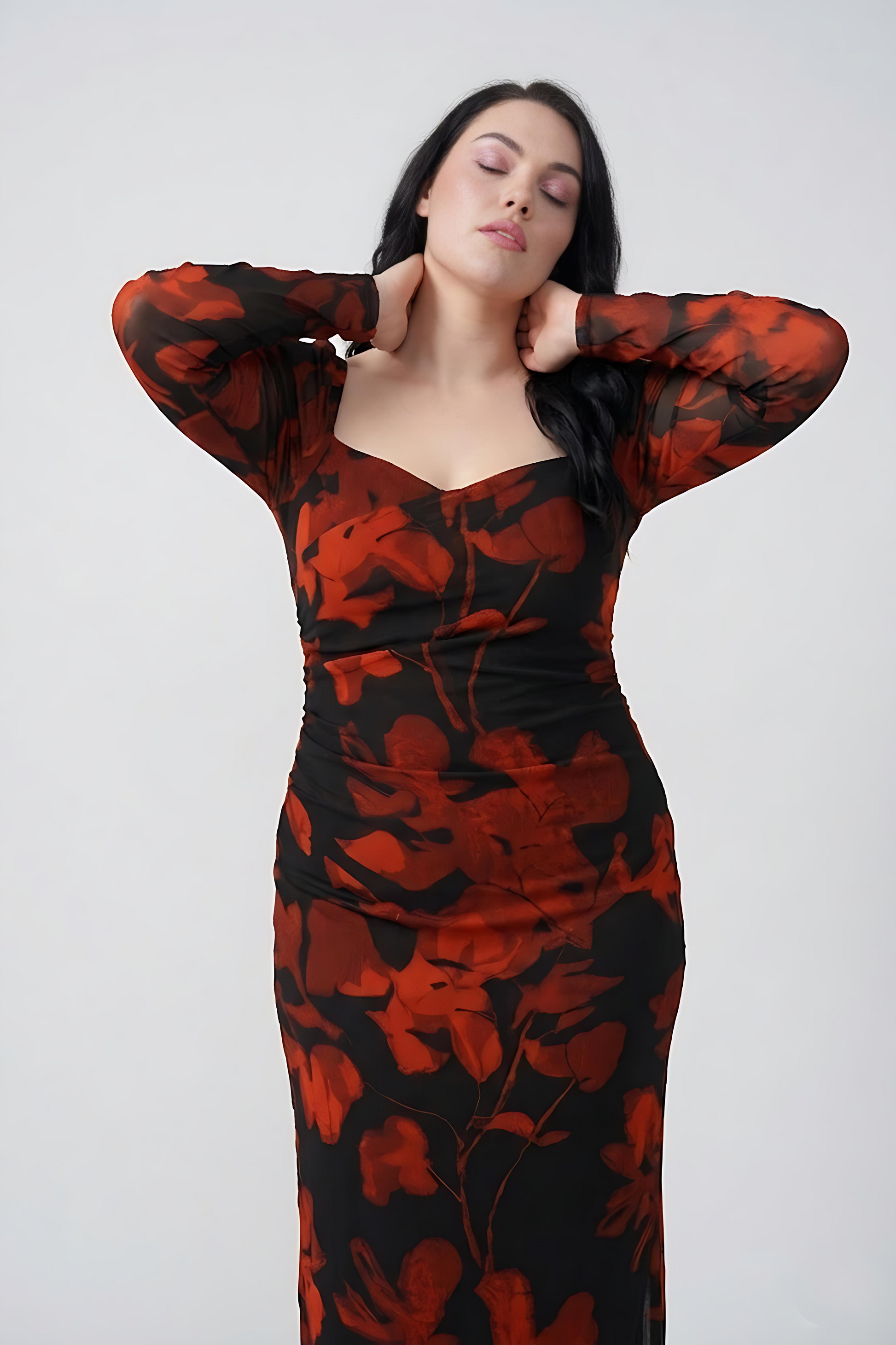 XL floral chinon ankle-length dress, perfect for parties, celebrations, and special occasions