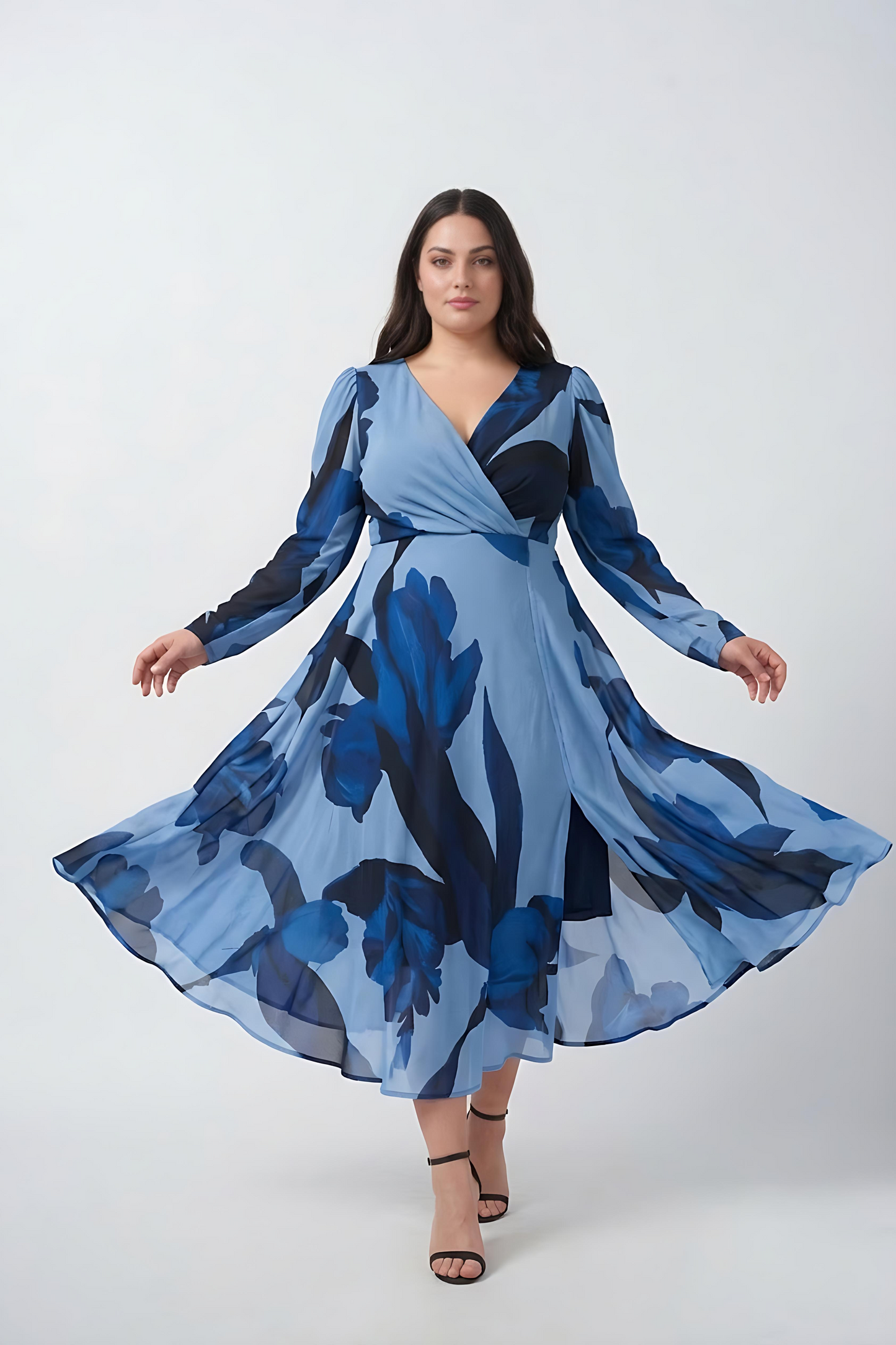 XL floral crepe ankle-length dress, perfect for parties, dinners, and special occasions