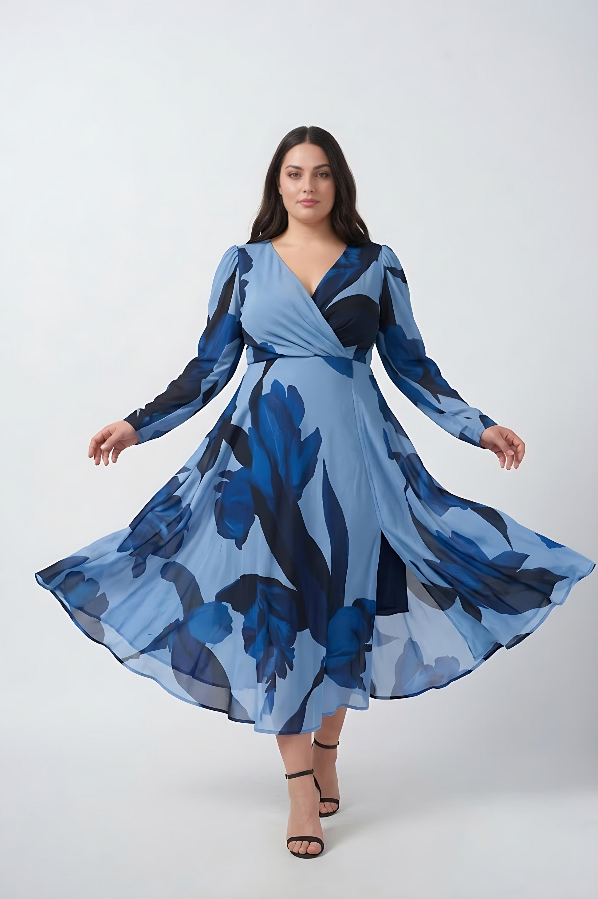 XL floral crepe ankle-length dress, perfect for parties, dinners, and special occasions