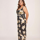 XL floral satin ankle-length dress, perfect for parties, celebrations, and special occasions