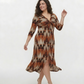XL ikat-inspired midi dress with three-quarter sleeves, perfect for parties, celebrations, and festive occasions