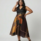 XL midi dress with a striped waistband and flowing asymmetric skirt, perfect for dinners and special occasions