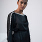 Black Kimono Mini Beach Dress made of luxurious satin fabric with shell buttons 