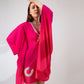 This flowy pink short kaftan dress is made of soft georgette lycra and is perfect for any occasion, whether it's a casual day out or resort party wear.