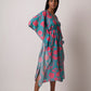 Muslin kaftan dress with front tie-up detailing and a lace-trimmed hemline